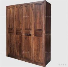 上海高档全实木家具黑胡桃木四门整体大衣柜