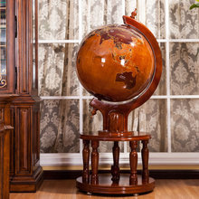 西安實木地球儀大擺件裝飾工藝品彩色地球儀